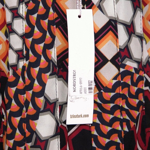 Trina Turk Womens Pleated Skirt size 8 Geometric Print Unlined Mid Calf Side Zip - Picture 5 of 11